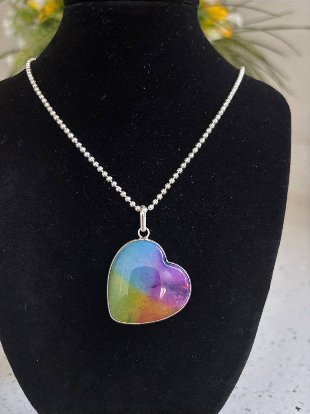 Rainbow Solar Quartz Heart Pendant Necklace